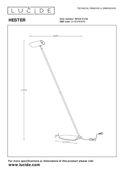 Lucide HESTER - Lampadaire / lampe de lecture - 1xGU10 - Anthracite - TECHNISCH